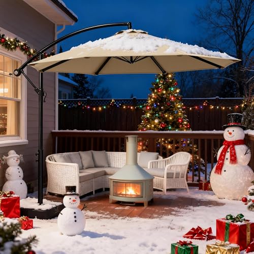 OLILAWN 10ft Patio Umbrella with Base Included, Christmas Outdoor Offset