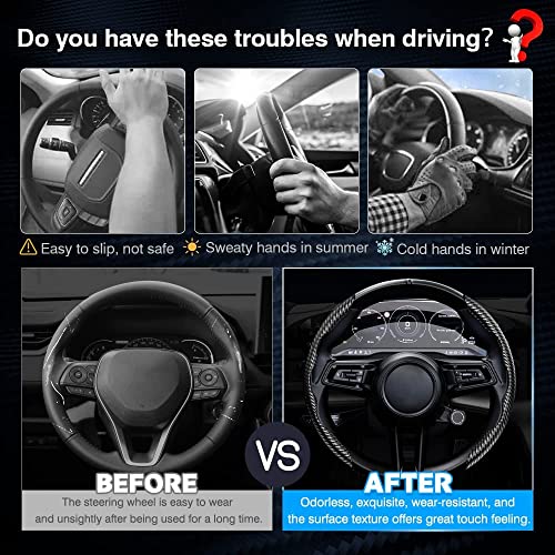 Image of STHIRA Carbon Fiber Steering Wheel Cover Universal Steering Wheel Cover Car Interior Decoration Car Steering Wheel Anti-Slip Cover for 14 /15 /16 inch Car Steering Wheel to Use