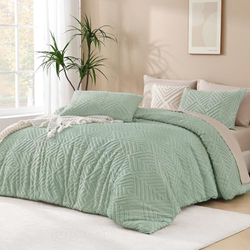 Image of Andency Full Comforter Sets Sage Green, Boho Lightweight and Fluffy Bedding Set for Full Bed, 3 Pieces Tufted Farmhouse Design for All Seasons (79x90Inches, 1 Comforter and 2 Pillow Shams)
