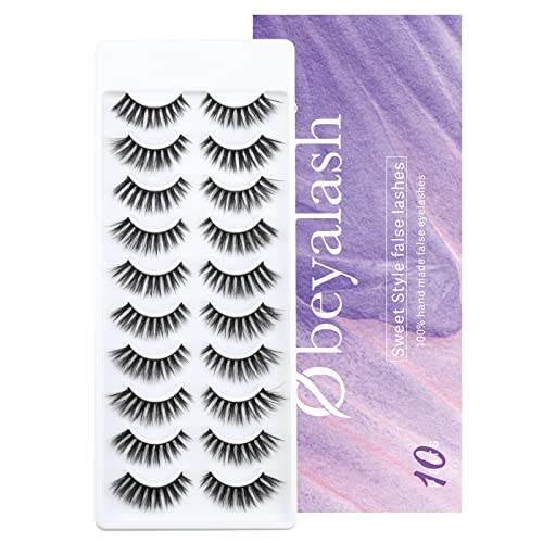 OBEYA Katzenaugenwimpern 10 Paar handgemachte falsche Wimpern 15mm lang flauschig dramatisch falsche Wimpern 3D Nerzimitat Streifenwimpern (Cat-13) Cover