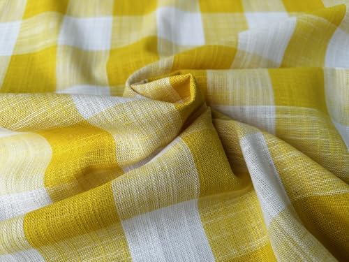 Tissu en lin vichy haut de gamme jaune et blanc pour confection sur mesure