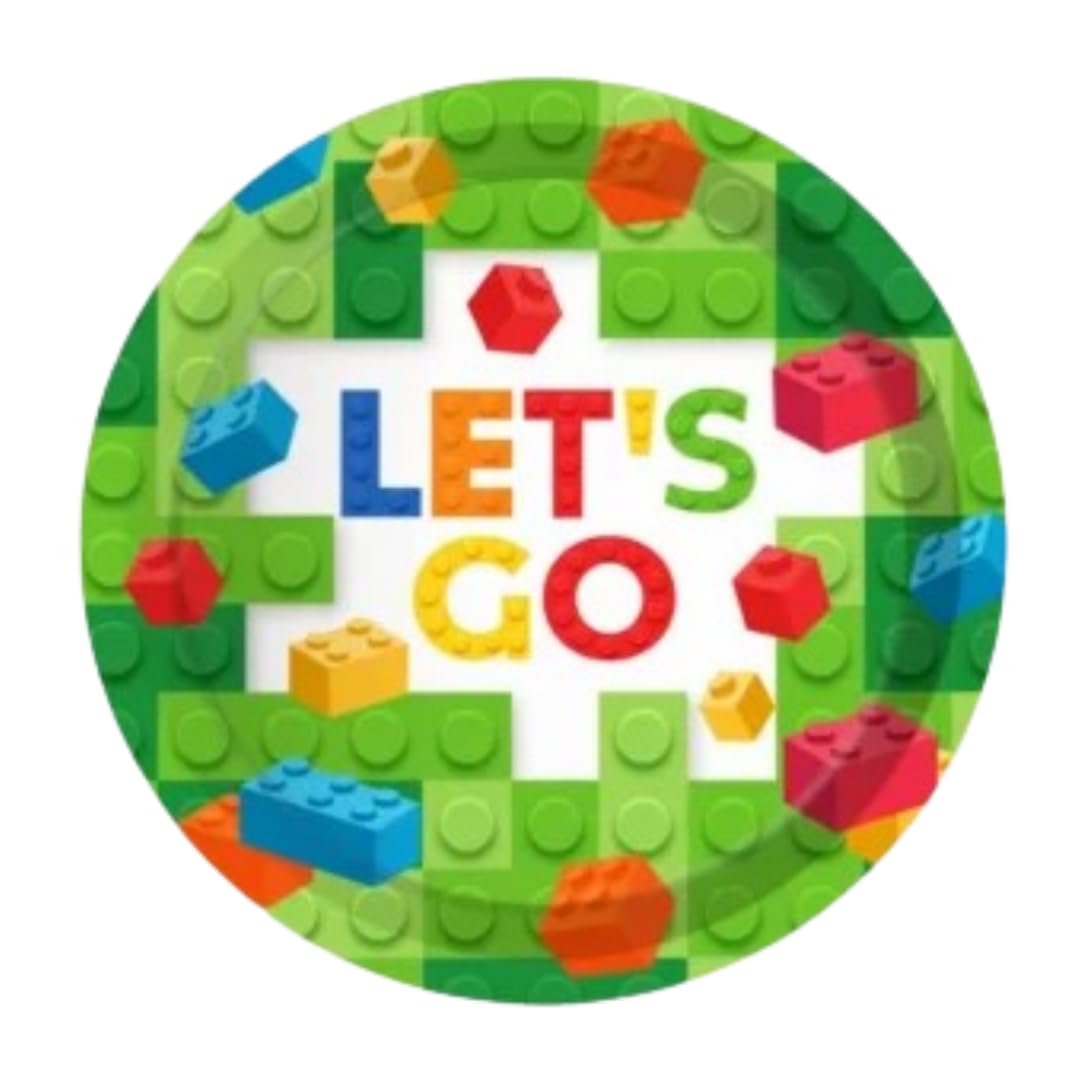 Wanna Party 9" Building Blocks Paper Plates/Round Disposable Dinner Paper Plates Set,Building Blocks Theme Party Paper Plates for Birthday Decoration items for boys and girls -Pack of 8
