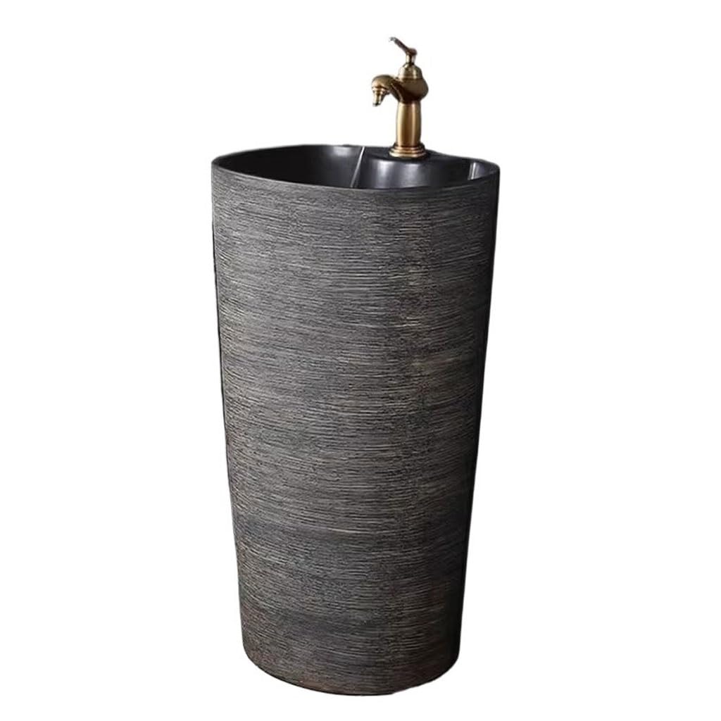 Kunyos A Bathroom Sink Home Balcony Pedestal Basin Pedestal Wash Basin Floor-Standing Wash Basin Outdoor Integrated Ceramic Pedestal Basin Bathroom Vanity