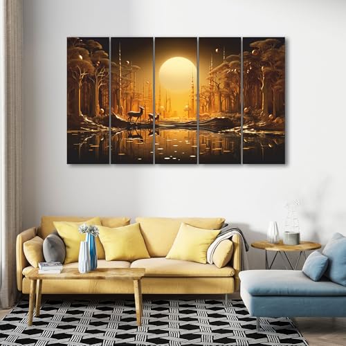 Image of The Castle Decor Golden Deer Wall Painting for Living Room Big Size - Deer Wall Painting for Bedroom, Office, Drawing Room, Hotel - Elegant Wall Decor Art for Home Decoration, Gifting (27x48 inch)
