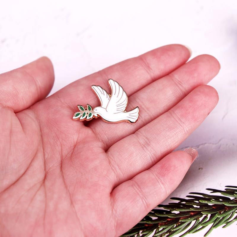 Image of Dove Of Peace Enamel Pin Pigeons carrying olive branches Badge Brooch For Backpacks