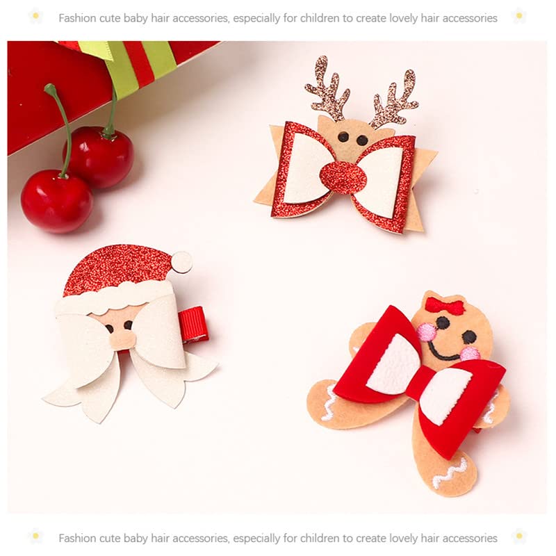 8Pcs Christmas Hair Clips Cute Christmas Hair Accessories Santa Gingerbread Reindeer Hair Bow Clips for Xmas Party Holiday Gifts - Image 7
