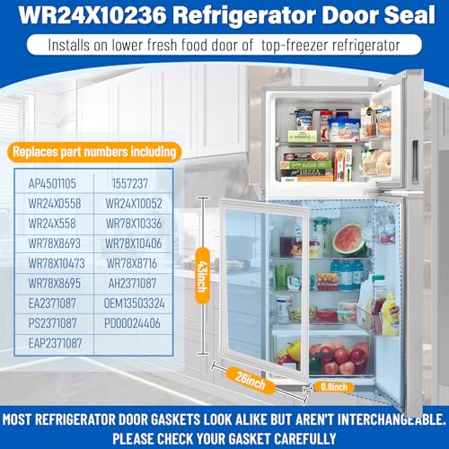 Image of Upgraded WR24X10236 Refrigerator Door Gasket Replacement Compatible with GE Hotpoint GTS18FBSBRCC A3317ABRFRWW; 43″x26″ Unbent WR78X10473 Fridge Gasket Replace 3016406 WR78X8693 WR24X0558 Door Seal
