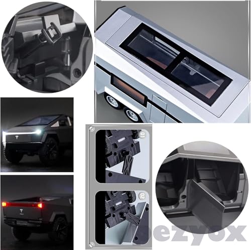 Image of 1:32 Scale Die-Cast CyberrTruck Pick-Up Trailer with 6 Openable Doors Pull Back Action,Lights & Music (Diamond Black)