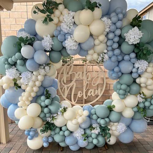 Image of PartyWoo Dusty Blue Balloons 140 pcs Different Sizes Pack of 18 12 10 5 Inch Boho Blue Balloon Arch Kit Garland For Birthday Graduation Baby Shower Wedding Party Decorations Blue-F28 and Blue-F55