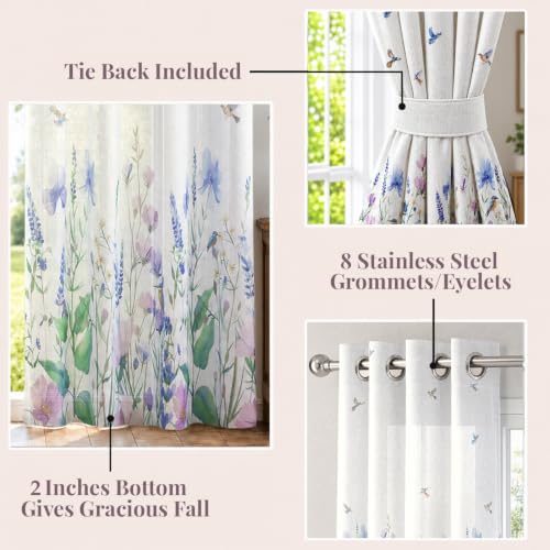 Image of HOKIPO Meadow Bloom Sheer Curtain 7 Feet Long 1 Panel, Bluebird Blossom