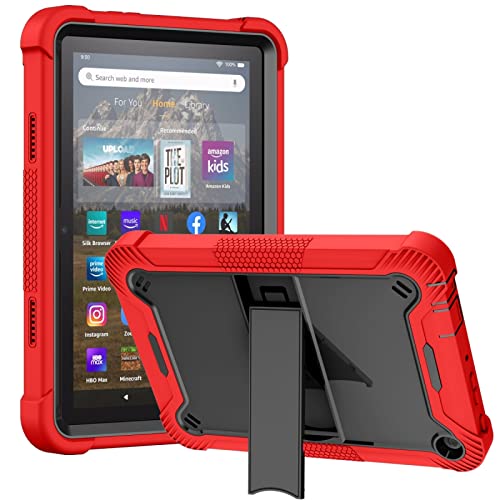 KAVUUN Silicone + Support PC étui Antichoc for Tablette Amazon Kindle Fire HD 8 2022/2020/HD 8 Plus 2020 (Noir) (Or Rose) (Rouge + Noir) etc. (Color : Red+Black)