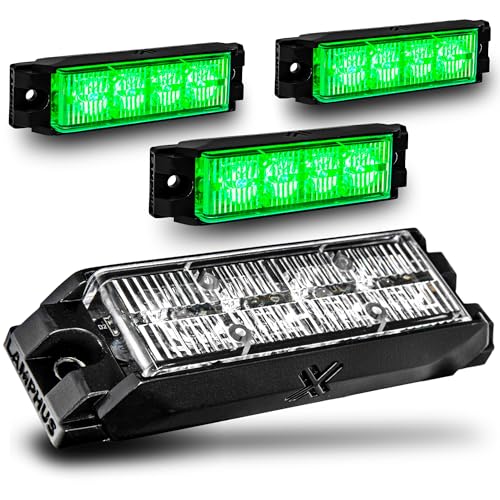 Image of LAMPHUS 4pc NanoFlare 4 inch 4W Green LED Surface Mount Police Grill Strobe Warning Lights [SAE Class 1] 12V Rectangle Grille Flashing Emergency Fire Lights for EMS Rescue Service Vehicle Cars