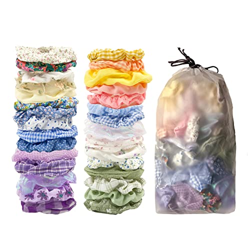 Viewlap 30 Pcs Bright Color Scrunch Set Chiffon Silk Organza Check Ponytail Up Style Hair Tie For Women #TOP22
