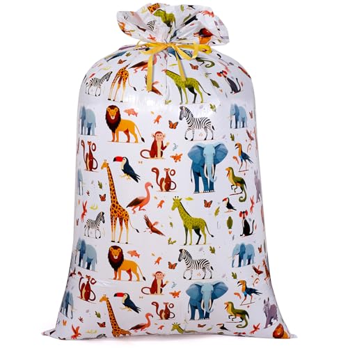 Extra Large Plastic Gift Bag, 56" H x 36" W Jumbo Gift bag Printed Children's Engineering Vehicles Excavator Gift Bag, Specially Set for Birthday Parties and Holidays