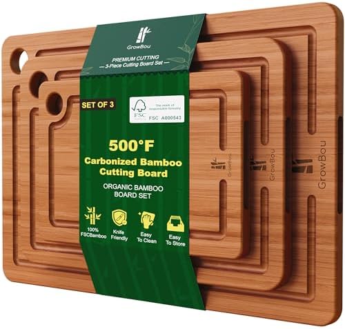Bamboo Cutting Boards for Kitchen, 3-Piece Set with Juice Grooves...