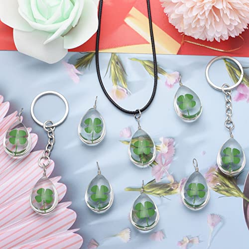 Yionzian 5Pcs Good Luck Lucky Charms Dried Pressed Flower Four Leaf Clover Charms Glass Beads Pendant For Jewellery Making Diy Necklace Keychain Earrings Crafting (Water Drop) #TOP6