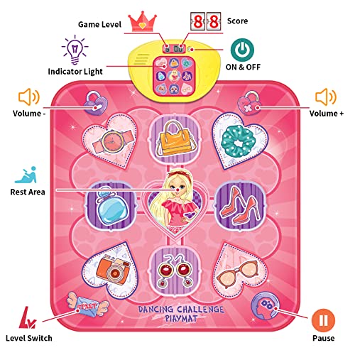 Dance Mat Toys For 5-12 Year Old Kids, Princess Dance Pad Game With 5 Gaming Modes, Dance Toys With Led Lights, Ideas Birthday Gifts For Age 5+ Year Old Girl Kids #TOP4