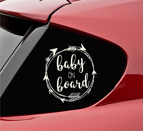 Slap-Art Baby on Board with Arrows Vinyl Decal Sticker (Beige)