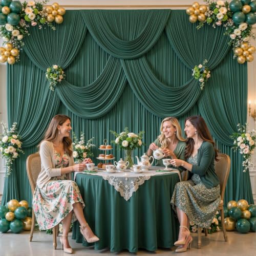 6 Panels Hunter Green Backdrop Curtains for Wedding Party Wrinkle Free Backdrops Curtain Drapes Fabric Decorations Photo Back Drop Cloth for Baby Shower Photography Stage Reception 30ft(W) x 12ft(H) by Tao-Ge - Used condition - Image 4