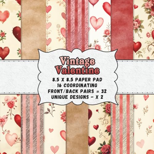 Vintage Valentine Scrapbook Paper 8.5 x 8.5 – Heart & Rose Pattern Paper Pad: Valentine’s Day Scrapbook Paper | Double Sided Paper Pad with ... Journaling, Card Making, Pockets & Decoupage