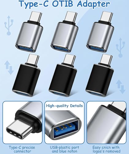Image of 6PCS OTG Connector Type C, 6-Pack Multiport Adapter, 3 Black and 3 Silver, Fast Data Transfer for Mobile Gaming and Office Setup, Type-C to USB Converter for Multiple Devices