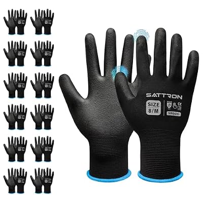 Safety Work Gloves PU Coated-12 Pairs Touchscreen Working Gloves Seamless Knit with Polyurethane Coated Smooth Grip on Palm&Fingers, Breathable for Men Women Ideal for General Duty Work (Black/Medium)