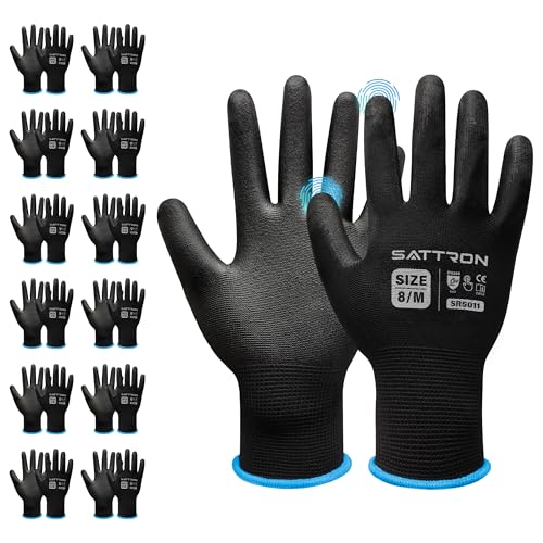 Safety Work Gloves PU Coated-12 Pairs Touchscreen Working Gloves Seamless