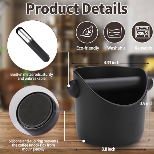 IHKFILAN Coffee Knock Box,ABS Coffee Grind Knock Box for Barista,with Coffee Cushion and Coffee Stirring Needle,Coffee Machine Accessories,Removable Knock Bar and Non-Slip Base Espresso Accessories - Image 4