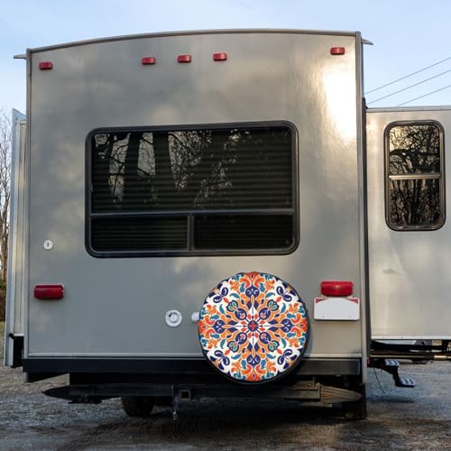 Image of Delerain Spare Tire Cover Mexican Talavera Tiles Style Wheel Covers Waterproof Dust-Proof UV Sun Universal Fit for Trailer RV SUV Truck and Many Vehicle (17 Inch for Diameter 31 inch-33 inch)
