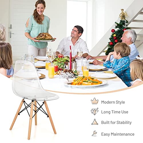 Giantex Set Of 4 Dining Chairs, Clear Dining Side Chairs W/Beech Wood Legs, Shell Designer Pre Assembled Modern Mid Century Transparent Dining Dsw Chairs, Plastic Kitchen Chair #TOP7