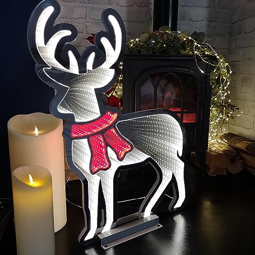 Samuel ALEXANDER 60cm LED Standing Reindeer Infinity Christmas Decoration with Metal Base in White