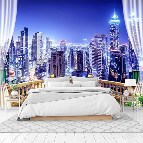 Cliouar-The City Outside The Balcony Wall Mural wallpaper-178 x 117"