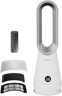 Ventilador de torre sin aspas 2 en 1, ventilador de refrigeración de 22 pulgadas con purificador de aire, oscilación de 90°, 8 velocidades, control remoto, temporizador de 9 horas, ventilador de piso silencioso para oficina en el dormitorio interior