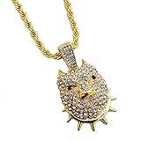 BLINGFACTORY Hip Hop Iced Lab Diamond Pitbull Dog Pendant & 4mm 24' Rope Chain Necklace