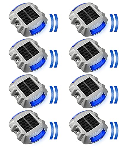 Solar Dock Light Driveway Lights Outdoor， APONUO Solar Deck Lights 8packs Pathway Lights Led Step Waterproof Outdoor Warning Step Lights for Driveway Garden Pathway Step (White) (Blue)