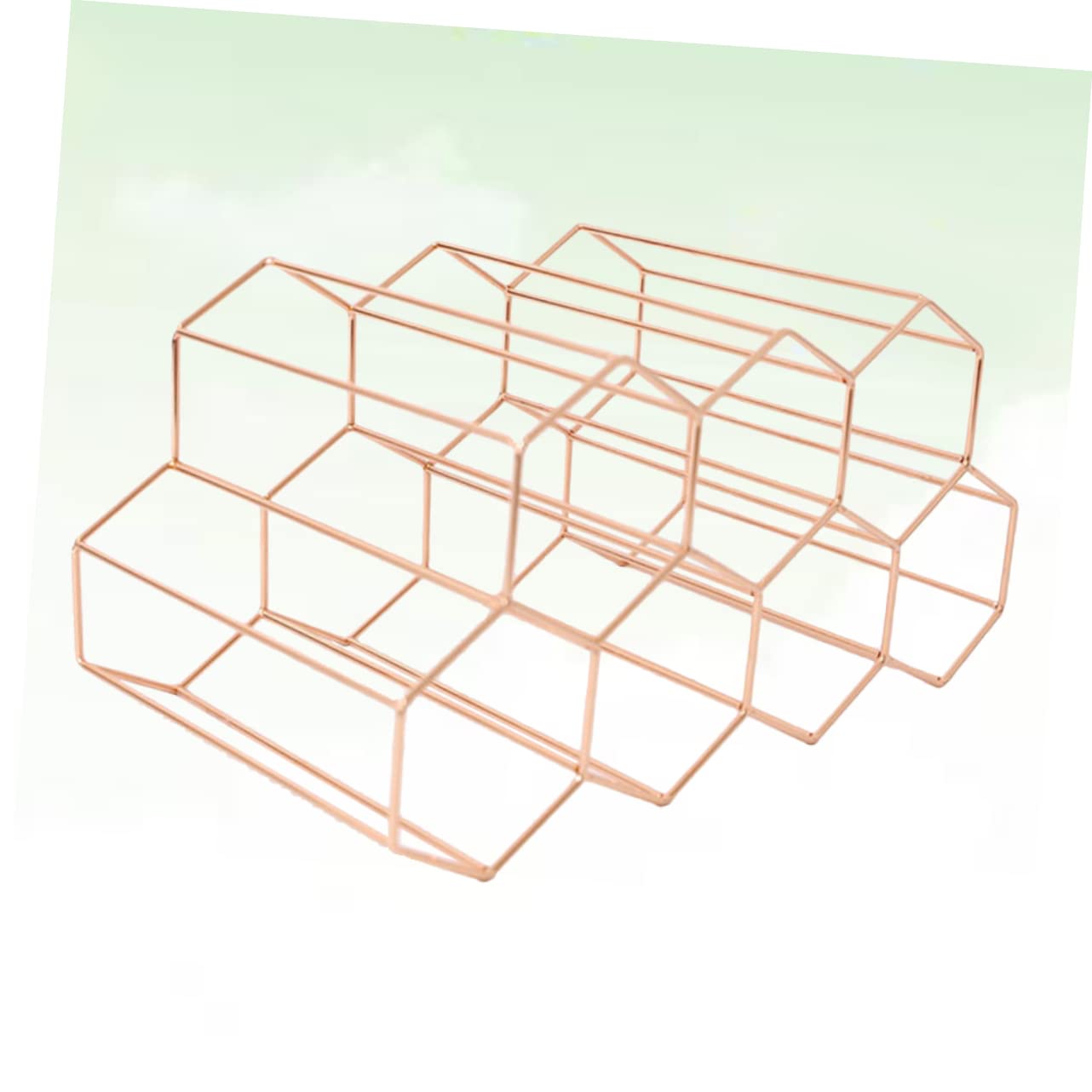 STOBAZA Rose Gold Double Layer Wine Rack Modern Metal Freestanding Storage Stand for Wine Bottles Stylish Geometric Wine Display Bar for Kitchen Office