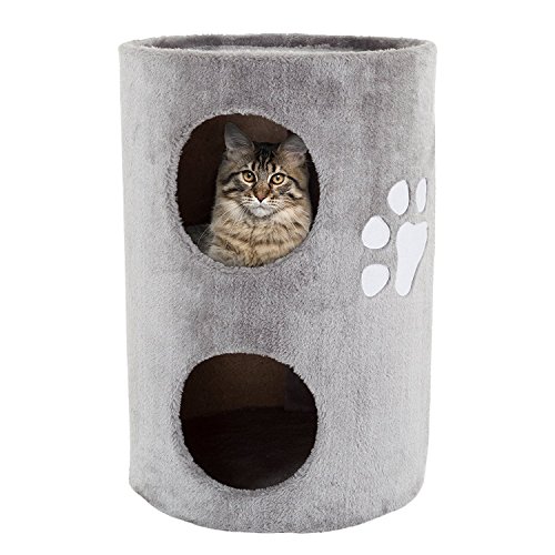 20.5-Inch Cat Condo - 2 Story Cat House with Sisal Scratch Pad, Barrel Shaped Pet House Covered in Soft Fabric by PETMAKER (Gray) by PETMAKER - Used condition - US$37.18