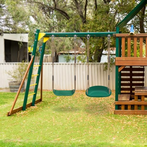 SELEWARE 2 Pack Heavy Duty Plastic Swing Seats with Adjustable Rope & Quick Connect, Replacement Swing Set Accessories for Kids and Adults, Indoor/Outdoor Backyard Playground Tree Swing, Green by SELEWARE - Used condition - Image 2