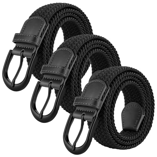 Image of Mile High Life | Braided Stretch Elastic Belts | Pin Oval Solid Black Belt Buckle | PU Loop End Tip Men /Women /Junior Belt