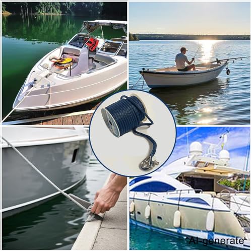 Boat Anchor Rope 100Ft 3/8 Inch Premium Solid Braid Nylon MFP Anchor Line with 316 Stainless Steel Thimble and Heavy Duty Shackle,Marine Rope,Navy Blue,Boat Aaccessories by XuanHuZhe - Image 6
