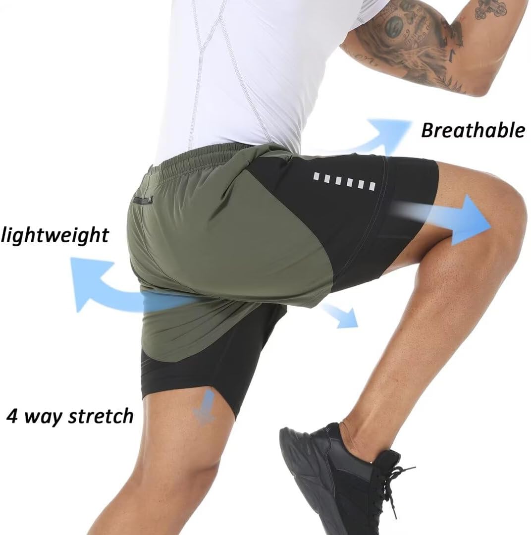 Pdbokew Men's 2 in 1 Running Shorts Lined Workout Shorts Basketball Shorts - Image 2