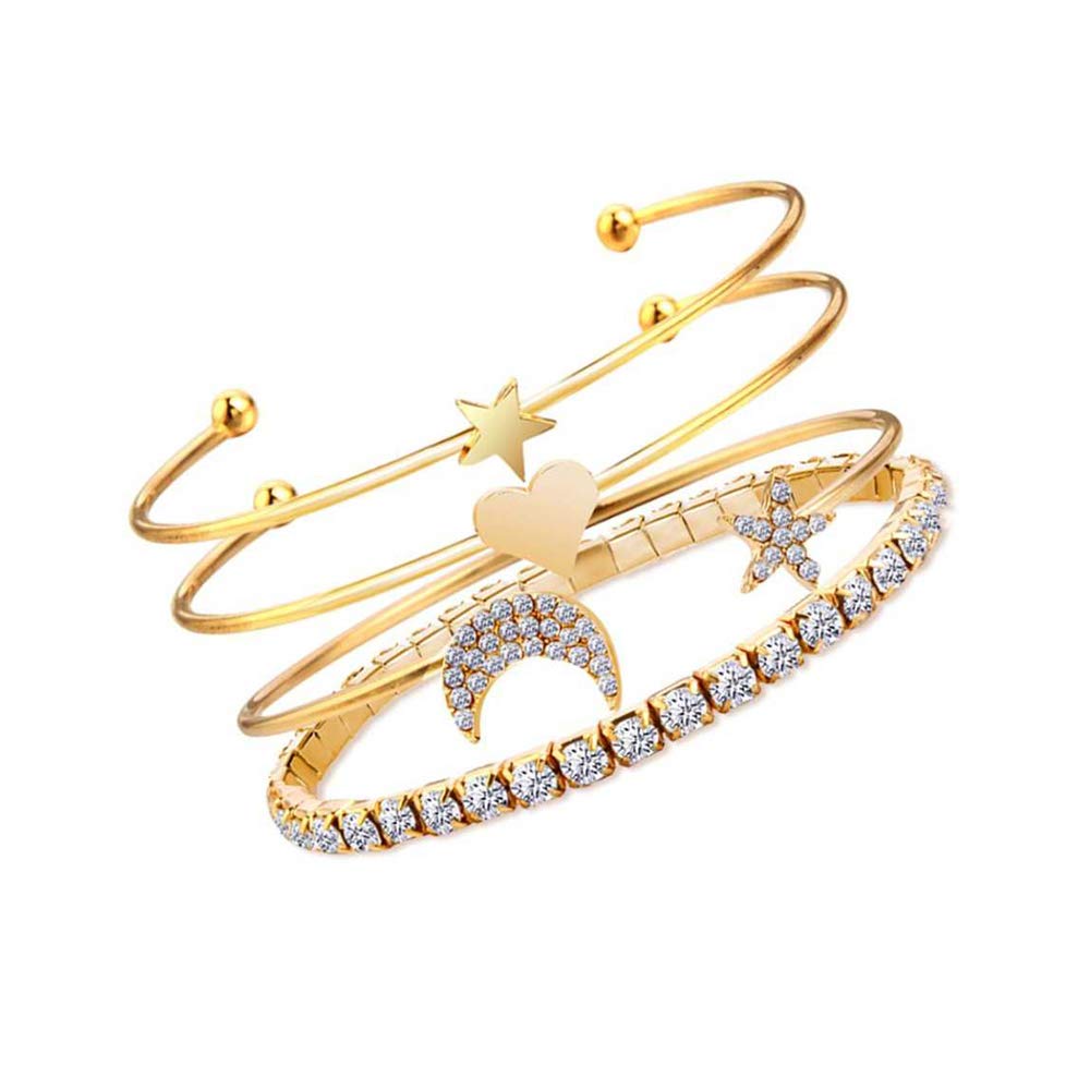 Jewels Galaxy Scintillating American Diamond Star & Moon Design Gold Plated Bracelet for Women/Girls (Pack of 4) (CT-BNGG-49006) (B07WVWV4NH) Amazon Price History, Amazon Price Tracker