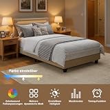 Blishom Łóżko tapicerowane 90x200cm z oświetleniem LED, tapicerowane łóżko platformowe, konstrukcja stalowa, tapicerowany zagłówek, solidna podstawa (Beżowy)