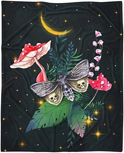 Mushroom Moth Blanket Mushroom Gifts for Women Men-40x50 Inches Soft Flannel Blanket Cottagecore Room Decor Mushroom Lover Throw Blankets for Adult Teen Girls Boys Christmas Bed Couch