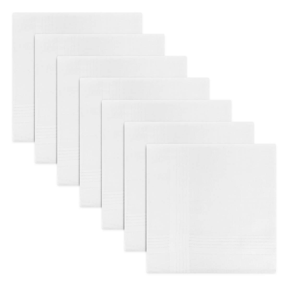 Warwick & Vance Men's White 100% Cotton Handkerchiefs Pack Of 7, Hankies With Satin Stripe Borders, 40 X 40Cm