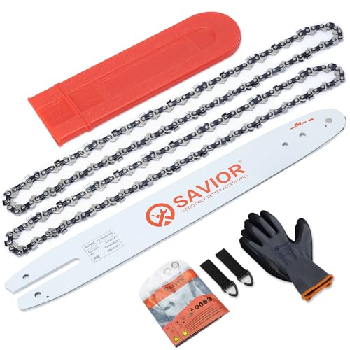 Savior Lot de 2 Chaînes de tronçonneuse avec Protège-guide et Guide de 35 cm - 3/8