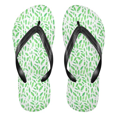 Sinestour Green Leaf White Flip Flops for Beach Thong Sandals Anti-slip Lightweight Beach Slippers for Summer Swim Travel