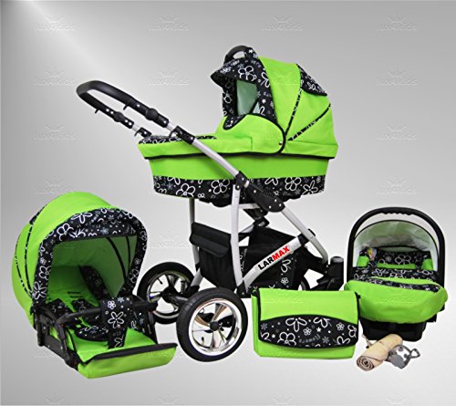 True Love larmax cochecito Invierno de Juego (Saco de invierno, Auto asiento & adaptador, protector de lluvia, mosquitera, ruedas giratorias) 97 Frogger & Green Flowers