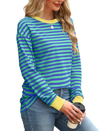 WIHOLL Womens Tunic Tops Long Sleeve Striped Shirts Crewneck Tops3