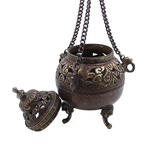 Dharmaobjects Tibetan Traditional Hanging Incense Burner Copper 5" High #TOP1